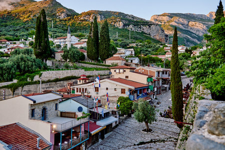 Bar, Montenegro, 27 April 2024, The old part of the city is in the mountains, stone buildings and houses are built on hill, against the background of the mountのeditorial素材