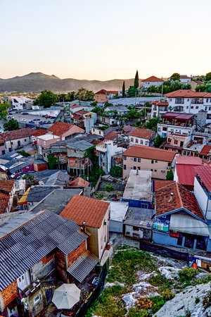 Bar, Montenegro, 27 April 2024, View of the old part of the city and residential buildings, panorama at sunset on sunny spring dayのeditorial素材