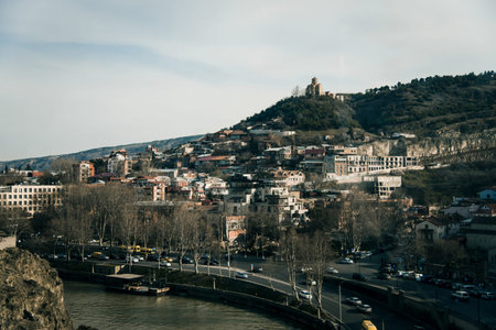 Tbilisi, Georgia, 12 March 2019, Panorama view of buildings and streets, city avenues