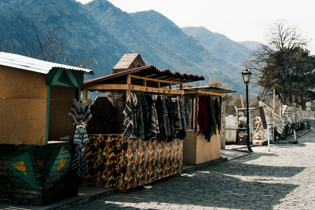 Tbilisi, Georgia, 13 March 2019, Clothes and shoes are sold in local bazaar market store