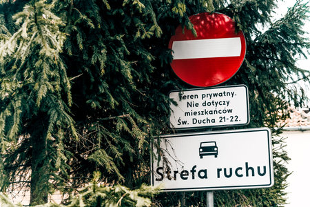 Kotka, Finland, 4 February 2020, No passage sign on motorway highway road in the city