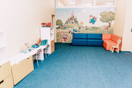 Saint Petersburg, Russia, 22 October 2021, Playroom for preschool children, sports play complex for girls and boys Montessoriのeditorial素材
