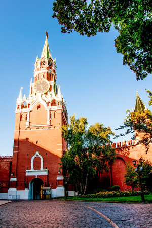 Moscow, Russia, 24 August 2015, Red Brick Kremlin fortress fortification landmark bastion