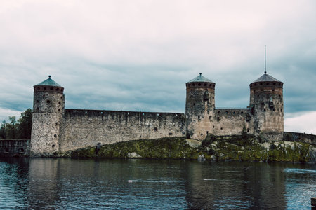 Savonlinna, Finland, 15 June 2019, Fortress in the old town, old stone landmark, fortification building landscapeのeditorial素材