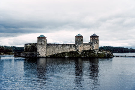 Savonlinna, Finland, 15 June 2019, Fortress in the old town, old stone landmark, fortification building landscapeのeditorial素材