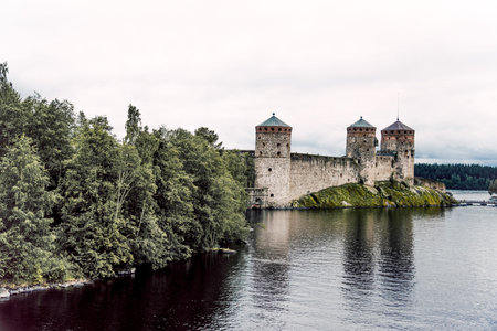 Savonlinna, Finland, 15 June 2019, Fortress in the old town, old stone landmark, fortification building landscapeのeditorial素材