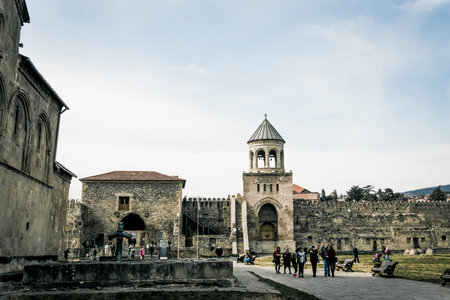Mtskheta, Georgia, 13 March 2019, Fortress in the old town stone landmark, fortification building...