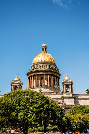 Saint Petersburg, Russia, 1 August 2015, St. Isaac's Cathedral, Orthodox Church with Dome and...