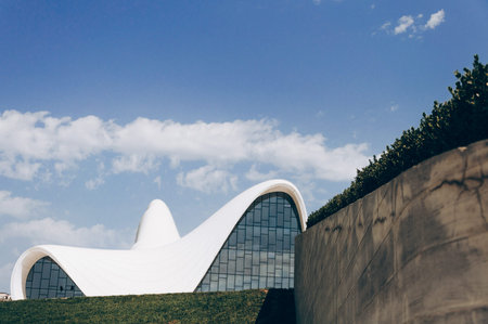 Baku, Azerbaijan, 29 August 2016, Heydar Aliyev Center unusual museum complex, the facade of...