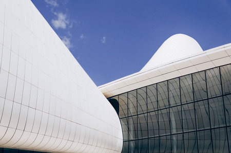 Baku, Azerbaijan, 29 August 2016, Heydar Aliyev Center unusual museum complex, the facade of...