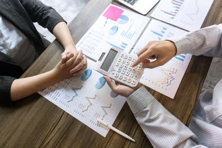 Professional Business colleague team working and analyzing with new project, Idea presentation and meeting strategy plan of financial business investment.の写真素材