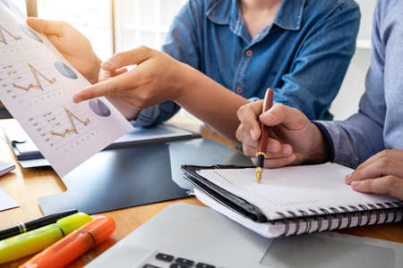 Professional Business casual partner discussing ideas plan and presentation project at meeting...