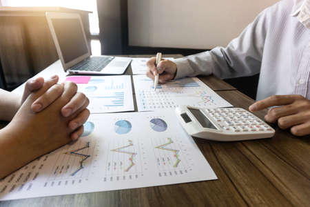 Business project team colleague working together at meeting and analyzing with new startup project, Idea presentation and strategy plan of business investment.の写真素材