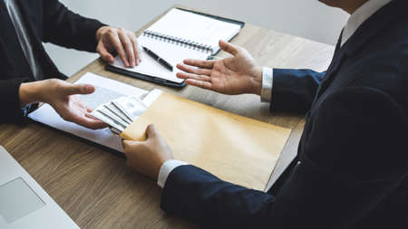 Dishonest cheating in business illegal money, Business man giving bribe money in business people to...
