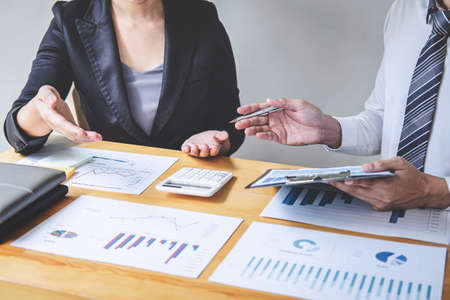 Professional Business partner discussing ideas planning and presentation project at meeting working...