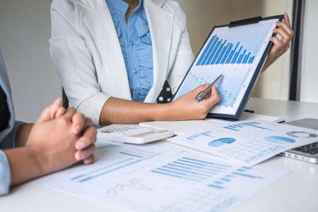 Professional Business woman partner discussing ideas plan and presentation new project at meeting collaboration, working and analyzing in workspace office, financial and investment concept.の写真素材