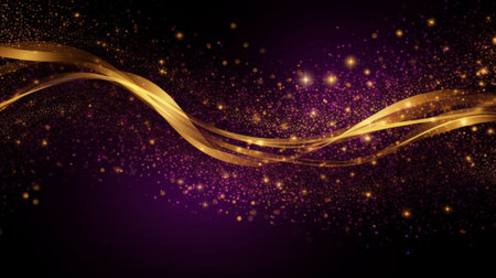 A gold and purple abstract sparkle background. Generative AI.の素材