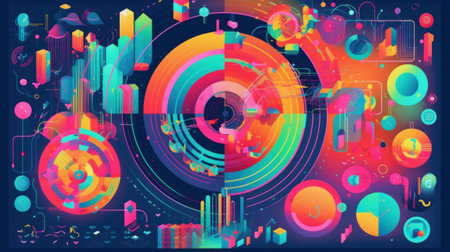 A brightly colored data explosion concept background. Generative AI.の素材