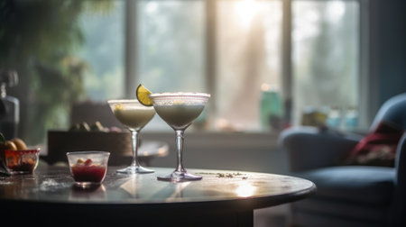 A refreshing margarita with lime. Generative AI.の素材