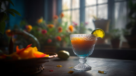 A refreshing margarita with lime. Generative AI.の素材