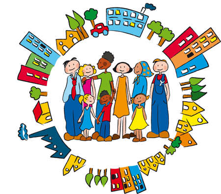 people of different ethnic backgrounds together in friendshipのイラスト素材