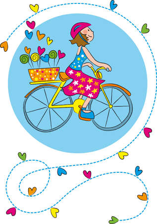 bike girl surrounded by heartsのイラスト素材