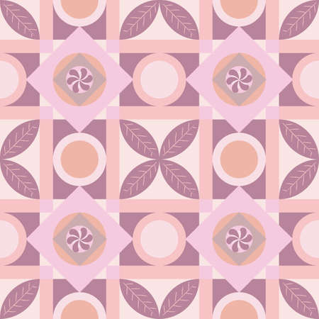 Pink geometric square tile vector seamless pattern