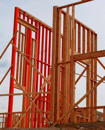 Walls being framed at a residential construction site.の写真素材