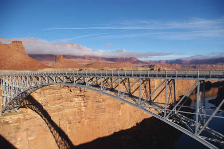 View of original Navajo Bridge with the Colorado River in the background.の写真素材