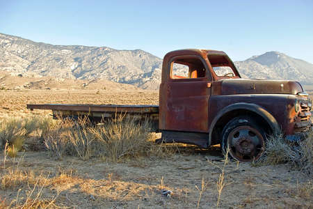 An old flatbed truck in a high desert valley.の写真素材
