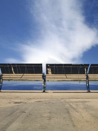 A row of solar mirrors in the Mojave Desert の写真素材