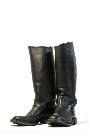 Black leather boots isolated on a white background. Used for horseriding, dressage, showjumpingの写真素材