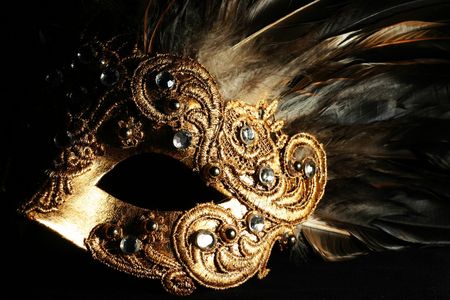 Detail of a richly decorated venetian maskの写真素材