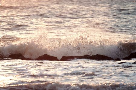 A wave colored by an early sunset