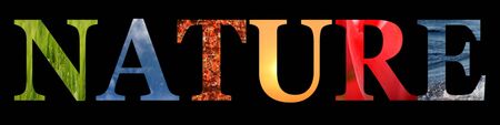 The word nature spelled out in different natural photographsの写真素材