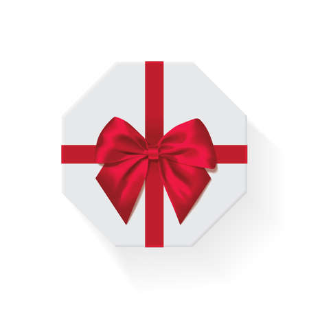 octagonal box with a red bow from aboveのイラスト素材