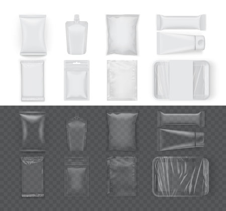 set of white food packages isolated on white background mock upのイラスト素材