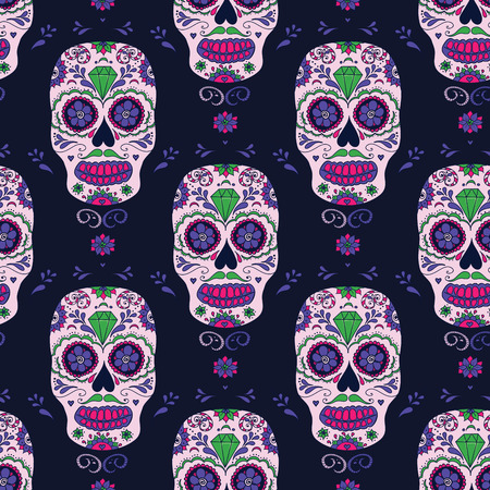 skull color illustration, t-shirt graphics. Day of the dead sugar skull. Mexican skull. Dia de los muertos skull illustration.のイラスト素材