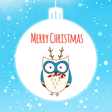 Christmas Card with cute owl.のイラスト素材