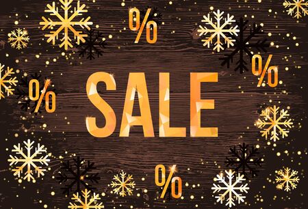 Winter sale design template with trendy gold snowflakes. Horizontal New Year banner.のイラスト素材