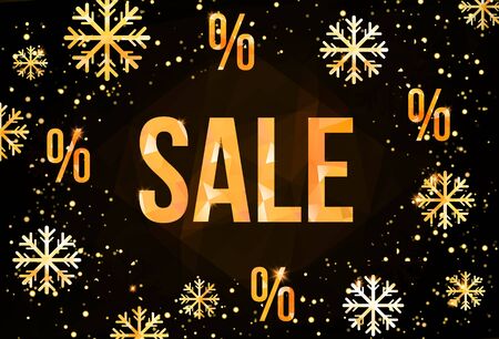 Winter sale design template with trendy gold snowflakes. Horizontal New Year banner.のイラスト素材