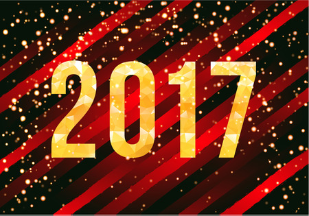 Vector 2017 New Year card on glamorous striped background.