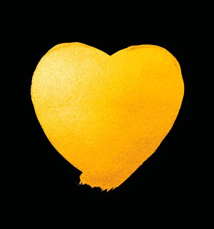 Vector shining gold heart for you amazing design project. Watercolor texture brush strokes isolated on black. Abstract hand painted golden background.の写真素材