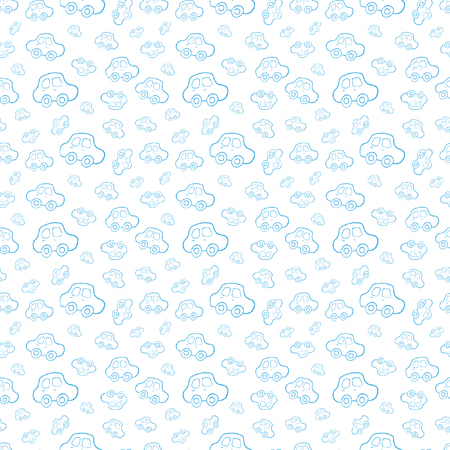 seamless baby boy pattern background. Background. Boyish wallpaper.Pattern with hand drawn cars.のイラスト素材