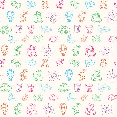 Seamless baby background with balloon, car, train fish etc.のイラスト素材