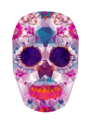 Vector mexican skull color illustration, t-shirt graphics. Day of the dead poligonal sugar skull. Dia de los muertos skull illustration.のイラスト素材
