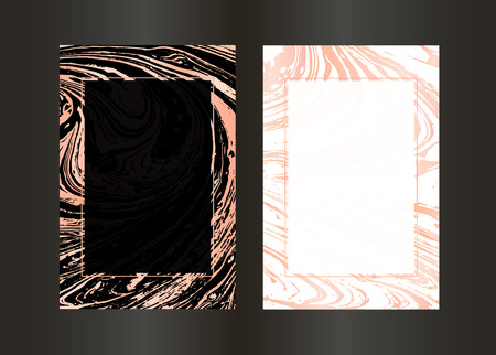 Design template with marble texture and gold geometric frame. Abstract golden background.のイラスト素材