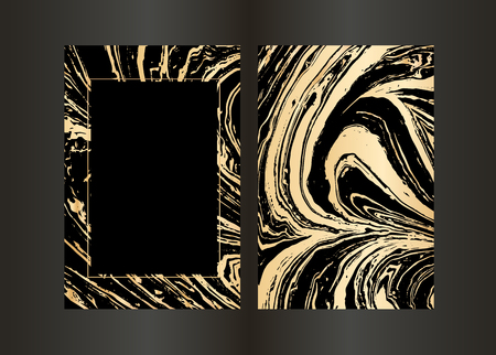 Design template with marble texture and gold geometric frame. Abstract golden background.のイラスト素材