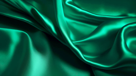 Abstract green silk texture background. Turquoise elegant luxury satin cloth with wave. Prestigious, award, luxurious background. .の素材