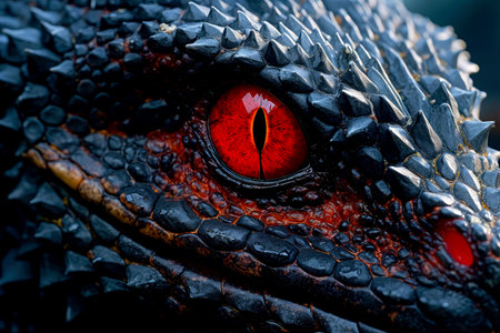 Close-up of fantasy dragon eye. Mythological evil. Dangerous creatureの素材